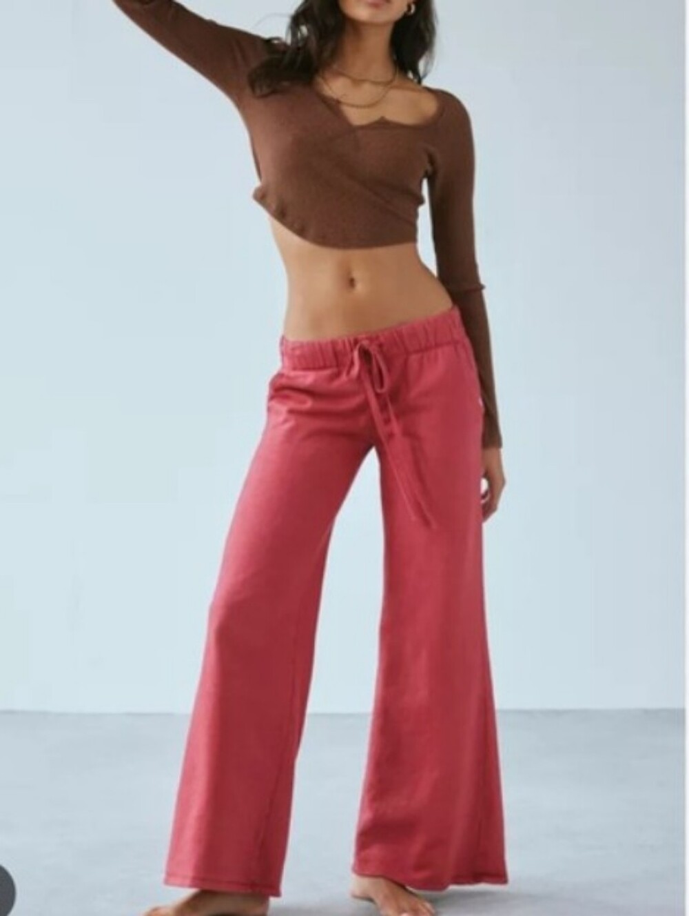 NWT URBAN OUTFITTERS Out From Under Lived In Women's Red Knit Flared Sweatpants